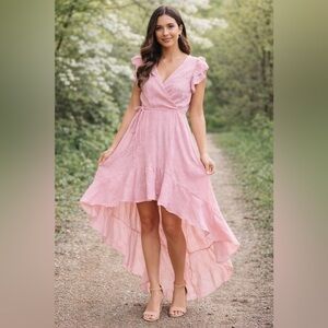 Altar’d State Pink High Dress Ruffle Hem Size Large